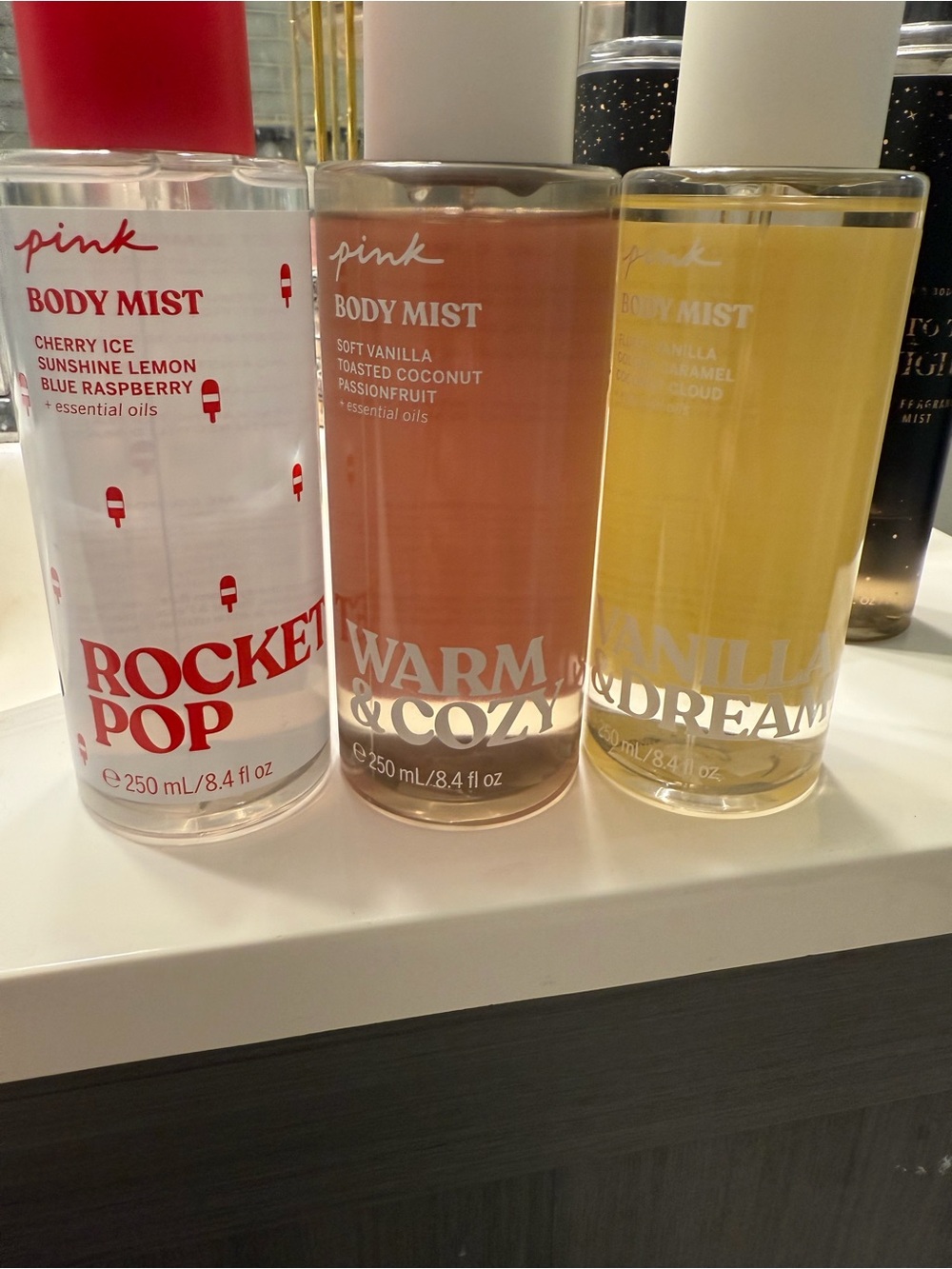 PINK Victoria's Secret Body Mist Trio — Clear, Peach, Yellow